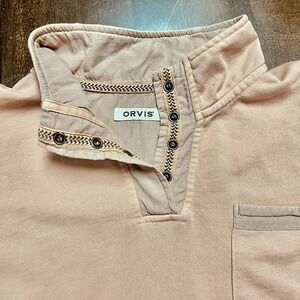 Orvis 1/4 Snap Pullover Sweatshirt Weathered Trim Salmon Long Sleeve XL Preppy